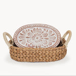 Load image into Gallery viewer, Terracotta Bread Warmer &amp; Basket |Floral Pattern with Jute Basket
