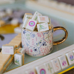 Load image into Gallery viewer, Mahjong Tiles Coffee Mug with Gold Detailing
