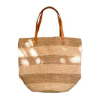 Load image into Gallery viewer, Natural Striped Raffia Tote with Leather Handles

