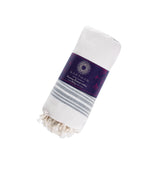 Load image into Gallery viewer, Navy Striped Turkish Beach Towel with Fringe
