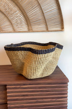Load image into Gallery viewer, Handwoven Wave Basket - Natural with Black Trim
