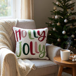 Load image into Gallery viewer, Holly Jolly Embroidered Christmas Holiday Pillow
