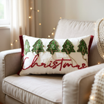 Load image into Gallery viewer, Merry Christmas Embroidered and  Applique Tree with Jute Embellishments Throw Pillow
