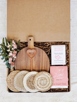 Load image into Gallery viewer, Monogrammed Gift Box With Wood board, Wood Spoon, Tea And Cookies
