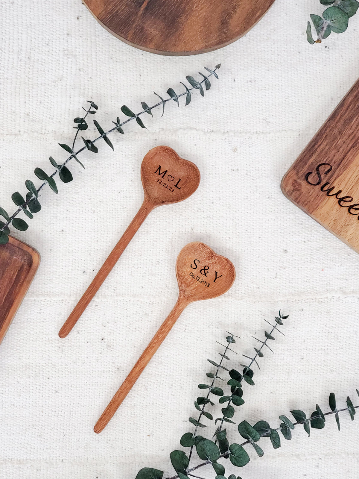 Monogrammed Gift Box With Wood board, Wood Spoon, Tea And Cookies
