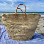 Load image into Gallery viewer, French Market Basket Tote | Handwoven Beach Bag with Leather Handles

