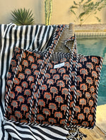 Load image into Gallery viewer, Reversible Quilted Block Printed Beach Bag

