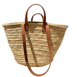 Load image into Gallery viewer, Woven Straw Bag with Medium Brown Leather Handles - French Market Basket
