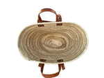 Load image into Gallery viewer, Woven Straw Bag with Medium Brown Leather Handles - French Market Basket
