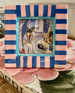 Load image into Gallery viewer, Hand-painted Ceramic Photo Frame, Blue and Pink Stripes
