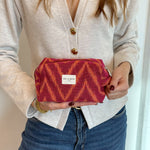 Load image into Gallery viewer, Squared Makeup Bag Fuego | Jacquard Pouch with Zipper and Side Handle
