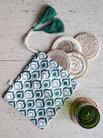 Load image into Gallery viewer, Natural Coaster Gift Set with Green pouch
