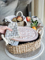 Load image into Gallery viewer, Terracotta Bread Warmer &amp; Basket |Floral Pattern with Jute Basket
