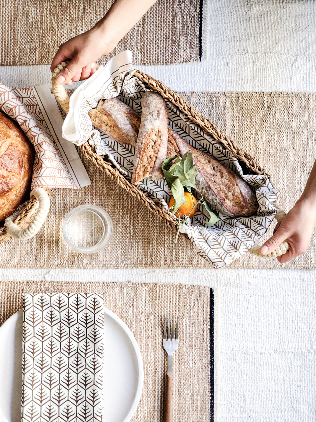 Seagrass Bread Baskets with White Handles