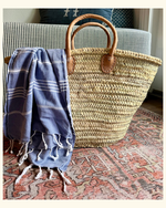 Load image into Gallery viewer, French Market Basket Tote | Handwoven Beach Bag with Leather Handles
