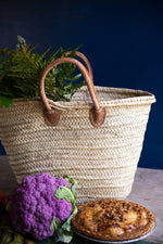 Load image into Gallery viewer, French Market Basket Tote | Handwoven Beach Bag with Leather Handles
