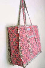Load image into Gallery viewer, Reversible Quilted Block Printed Tote Bag with Ruffles
