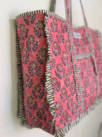 Load image into Gallery viewer, Reversible Quilted Block Printed Tote Bag with Ruffles

