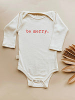 Load image into Gallery viewer, "Be Merry" Organic Cotton Baby Bodysuit /  Long Sleeve Holiday Onesie
