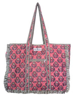 Load image into Gallery viewer, Reversible Quilted Block Printed Tote Bag with Ruffles
