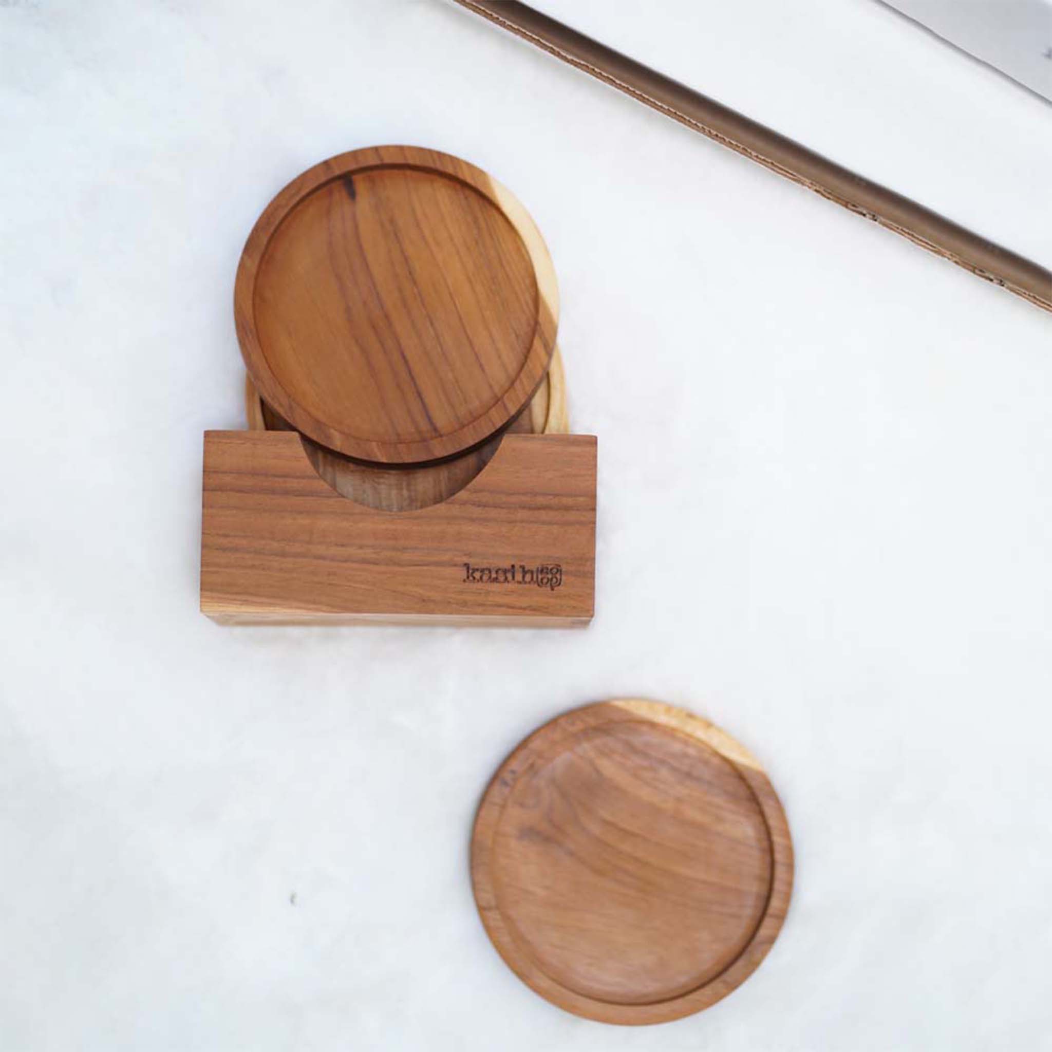 Handmade Teak Wood Coaster S/4