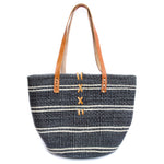 Load image into Gallery viewer, Large Blue Striped Sisal Bag with Leather Handles
