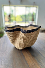 Load image into Gallery viewer, Handwoven Wave Basket - Natural with Black Trim
