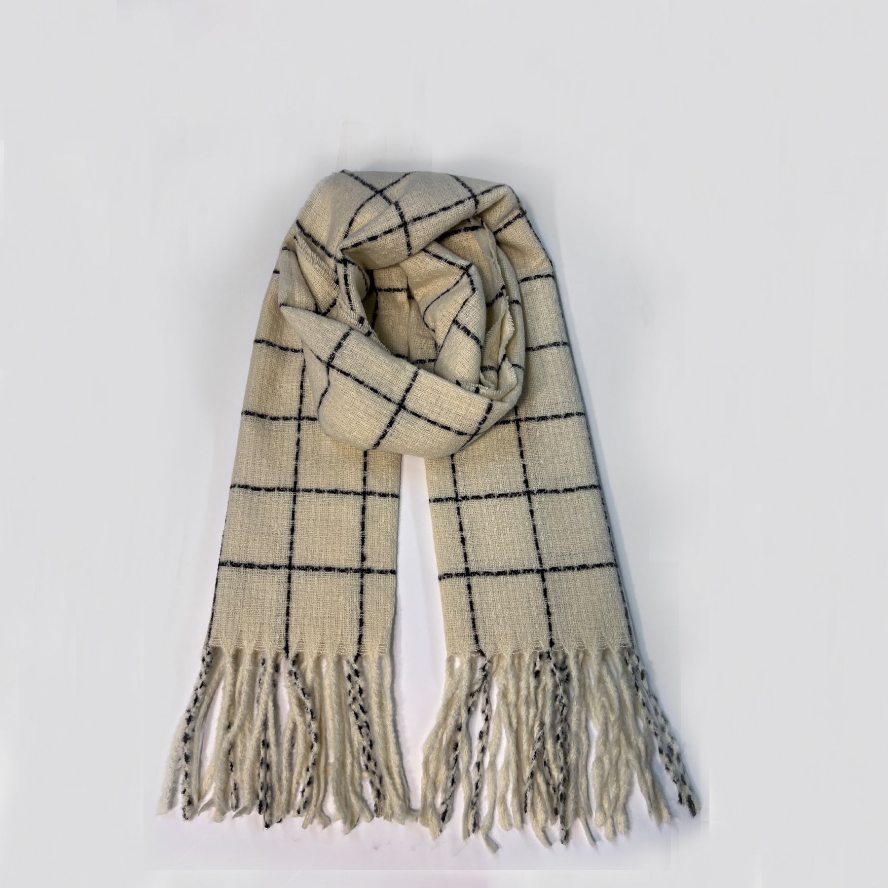 Creamy White Plaid Scarf