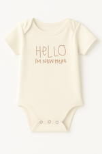 Load image into Gallery viewer, Hello I'm New Here Clay Organic Cotton Baby Bodysuit Short Sleeve
