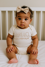 Load image into Gallery viewer, Hello I'm New Here Clay Organic Cotton Baby Bodysuit Short Sleeve
